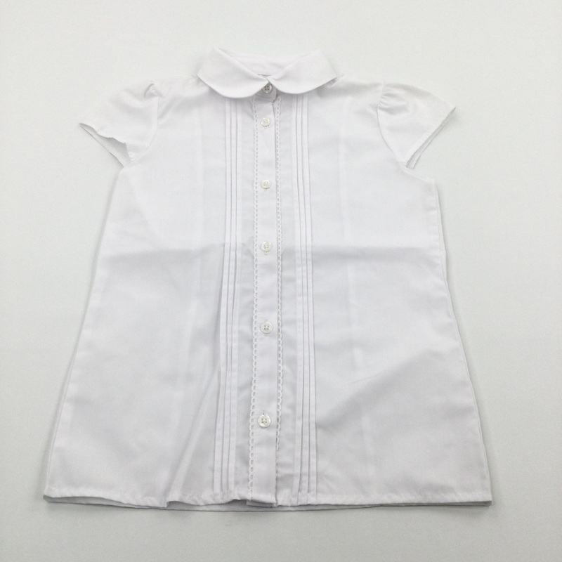 White Short Sleeve Pleated Shirt  - Girls 8-9 Years