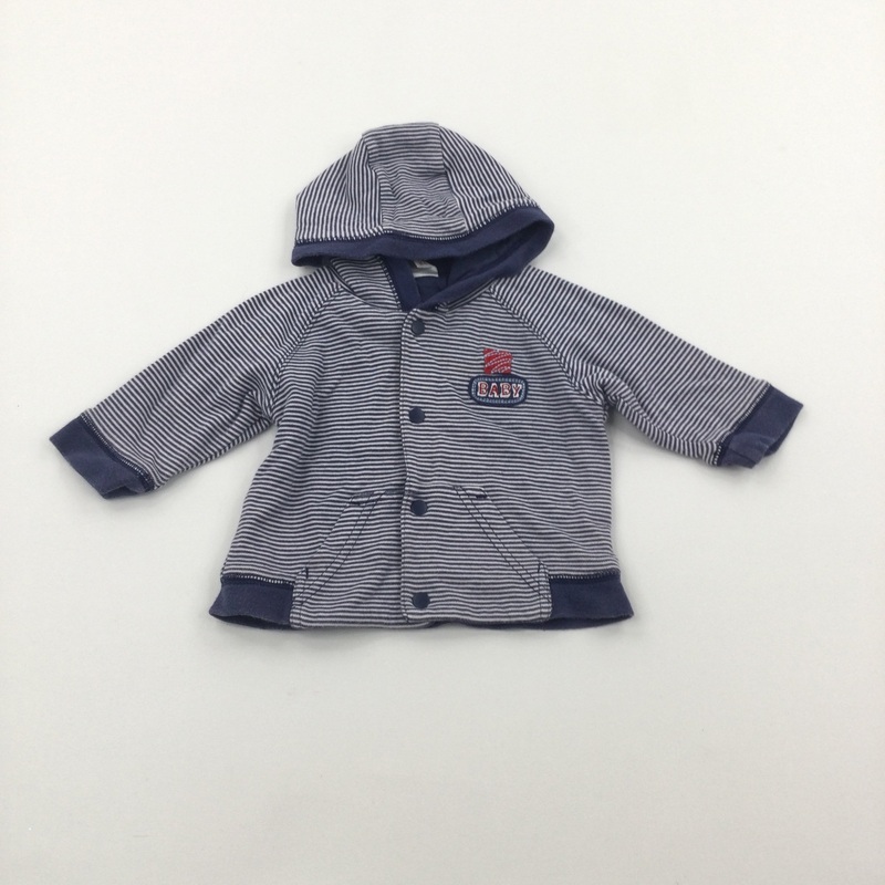 'Baby' Navy & White Striped Lightweight Jersey Coat with Hood - Boys Newborn