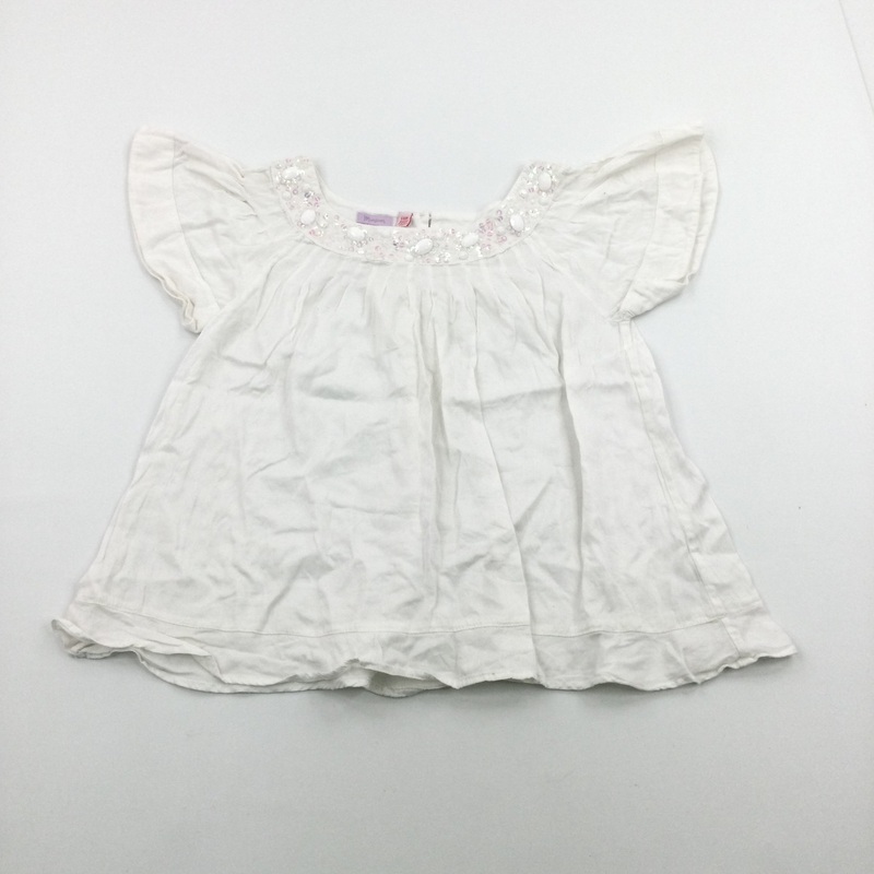 Beaded Neckline White Cotton Blouse - Girls 8-9 Years