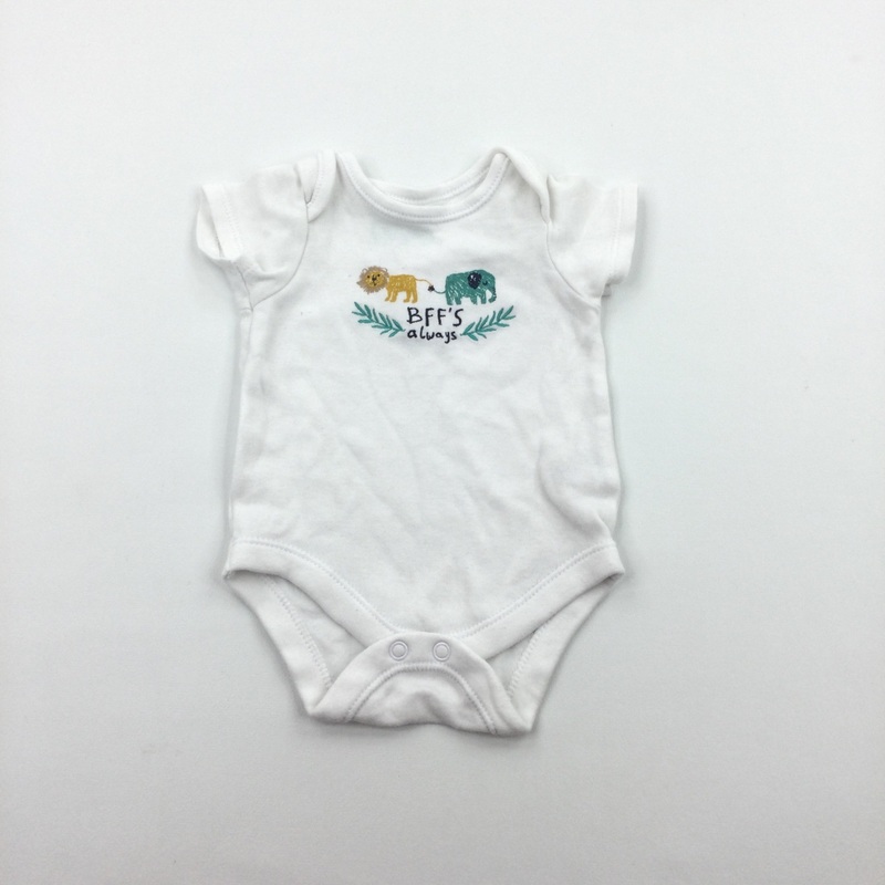 'BFF's Always' Lion & Elephant White Short Sleeve Bodysuit - Boys Newborn