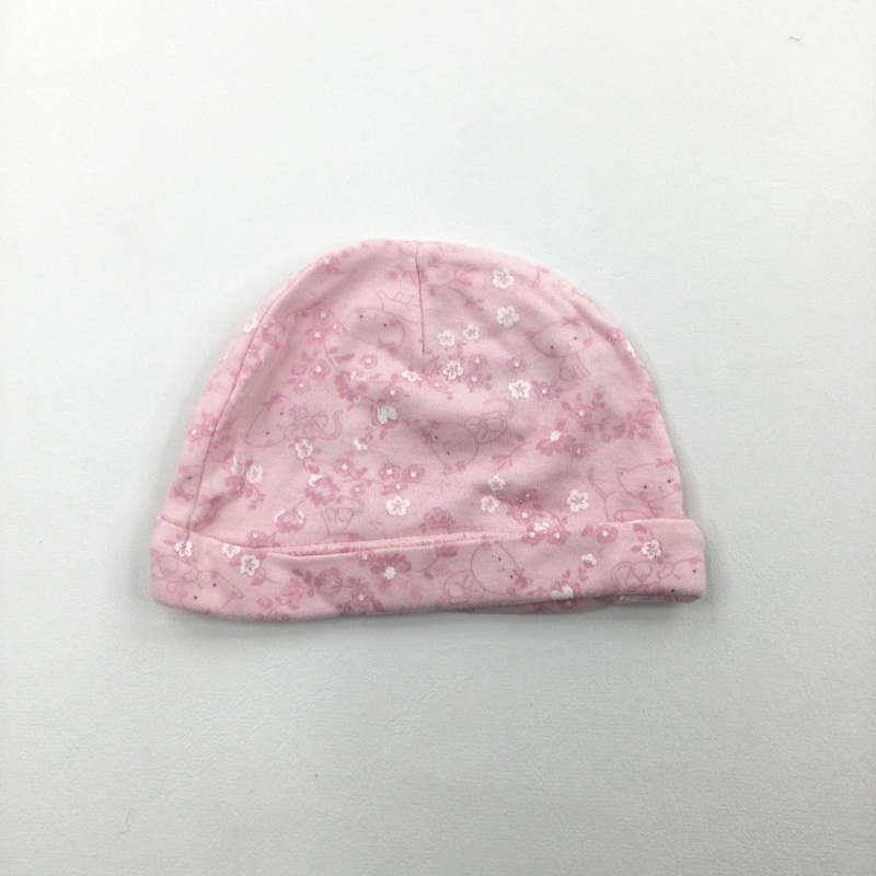 Cats & Flowers Pink Jersey Hat - Girls Newborn