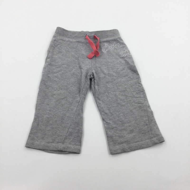'Cute' Diamonte Studded Grey Lightweight Jersey Trousers - Girls 12-18 Months
