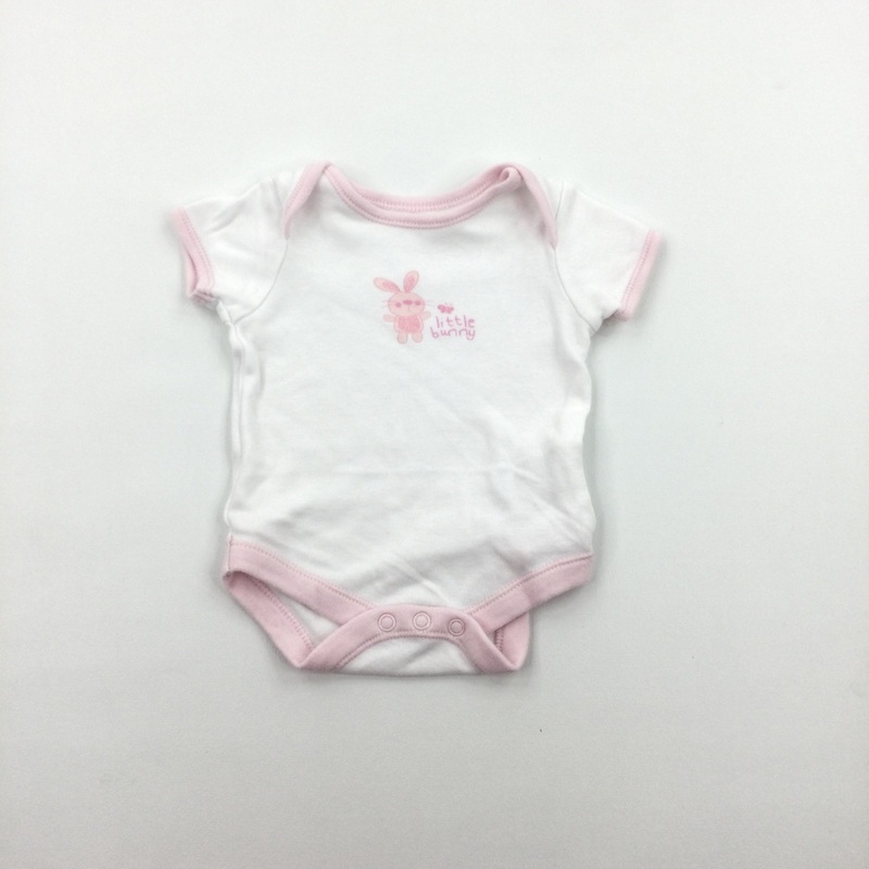 'Little Bunny' Pink & White Short Sleeve Bodysuit - Girls Newborn