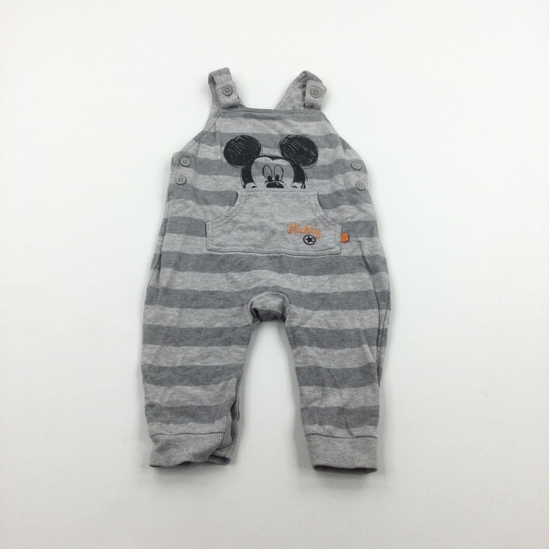 Mickey Mouse Grey Striped Jersey Dungarees - Boys 6-9 Months