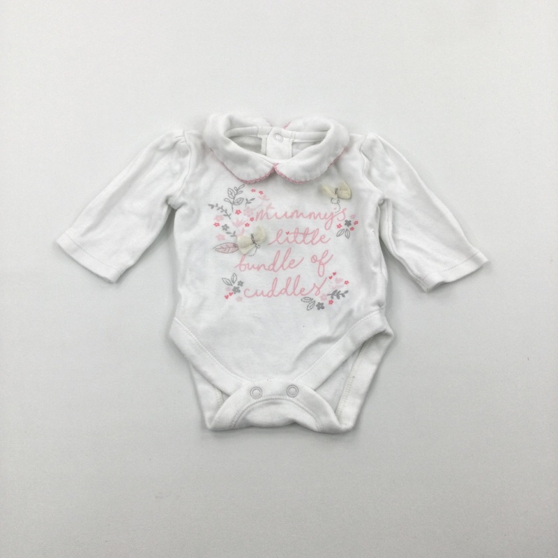 'Mummy's Little Bundle of Cuddles' White & Pink Long Sleeve Bodysuit with Collar - Girls Newborn