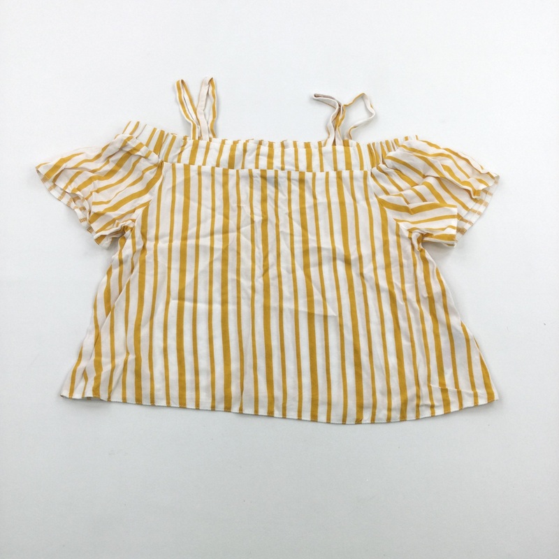 Mustard Yellow & White Striped Cotton Blouse - Girls 8-9 Years