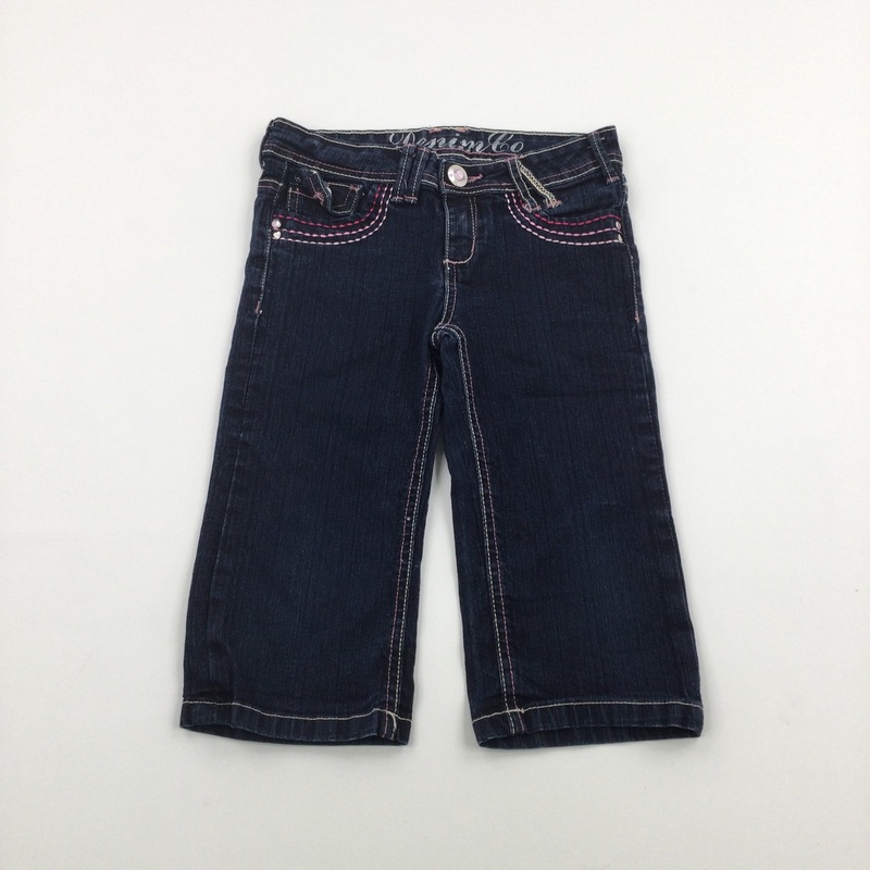 Pink Stitching Dark Blue Denim Long Shorts - Girls 8-9 Years