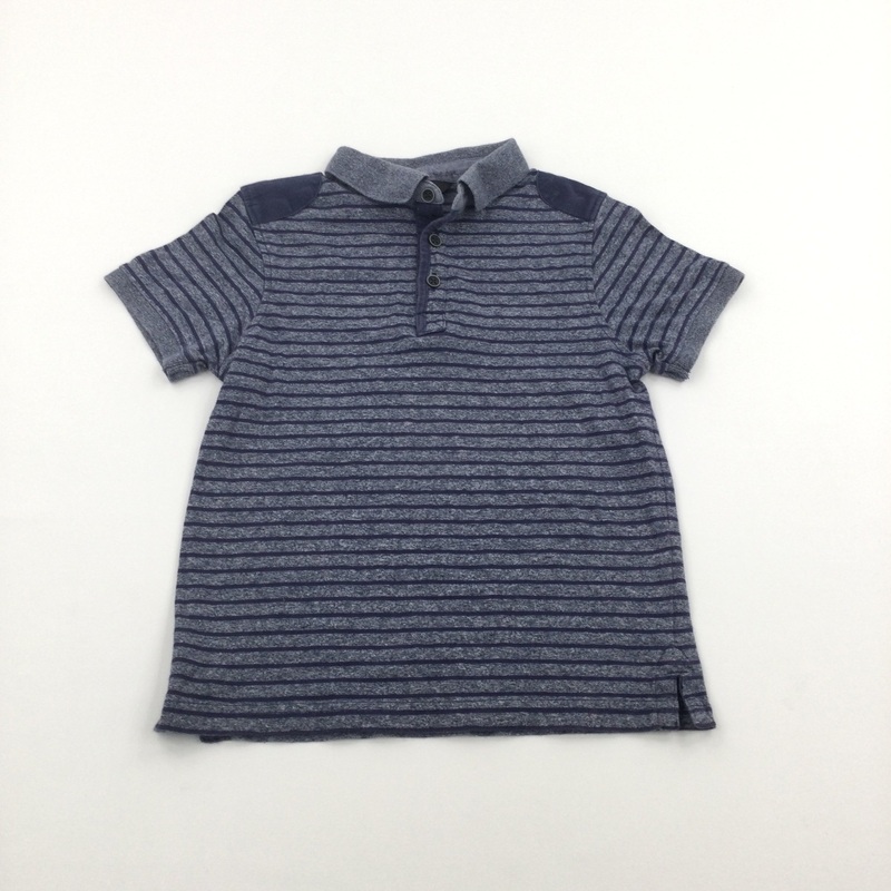 Slate Blue Striped Polo Shirt - Boys 6-7 Years