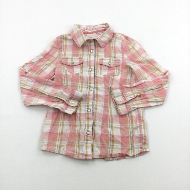 Sparkly Thread Pink, Yellow & White Checked Cotton Shirt - Girls 6-7 Years