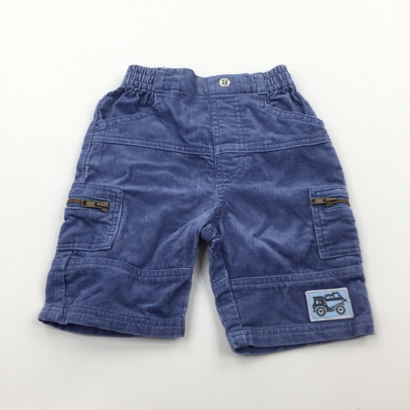Truck Badge Blue Corduroy Cargo Trousers - Boys Newborn