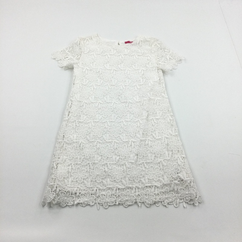 White Cotton Dress with Lacey Flowers Overlay - Girls 8-9 Years