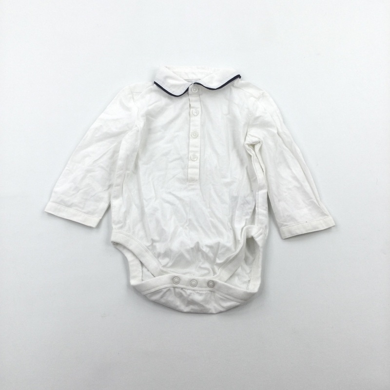 White Cotton Long Sleeve Bodysuit with Collar - Boys 6-9 Months