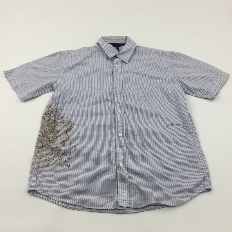 Blue, White & Brown Striped Cotton Shirt - Boys 12-13 Years