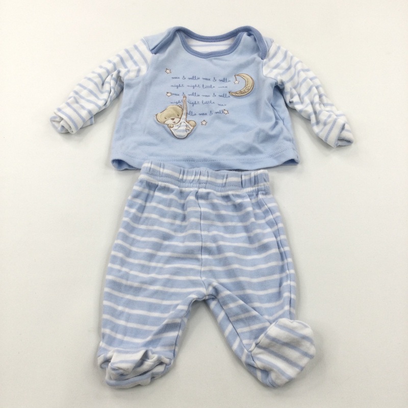 'Max & Millie' Appliqued Blue & White Pyjamas with Enclosed Feet - Boys Newborn