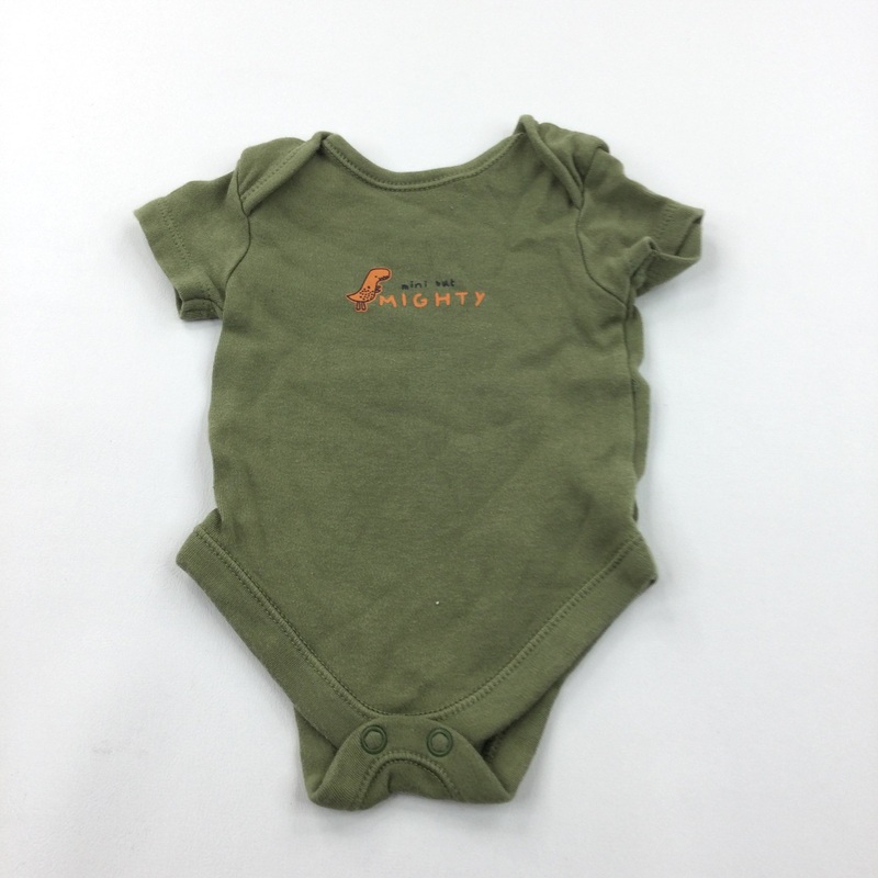 'Mini But Mighty' Olive Green Short Sleeve Bodysuit - Boys Newborn