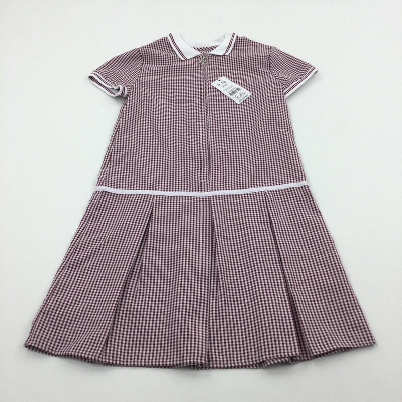 **NEW** Burgundy & White Gingham Dress - Girls 9-10 Years