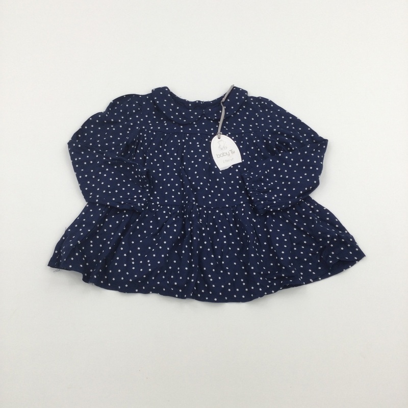 **NEW** Stars White & Navy Cotton Dress with Collar - Girls 9-12 Months