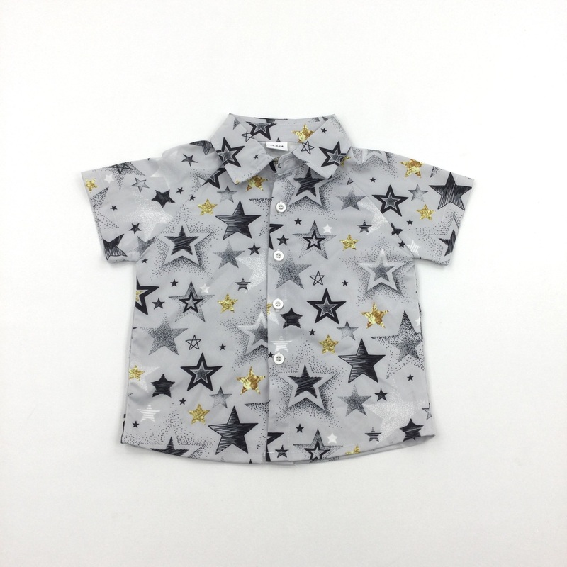 Stars Grey & Gold Short Sleeve Shirt - Boys 18-24 Months