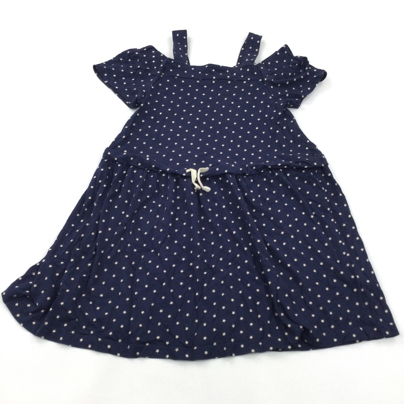 Stars White & Navy Jersey Dress - Girls 8 Years