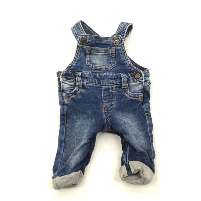 Stonewashed Mid Blue Denim Dungarees - Boys Newborn