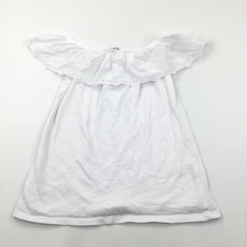 White Vest Top with Lacey Frilly Shoulders - Girls 8-9 Years