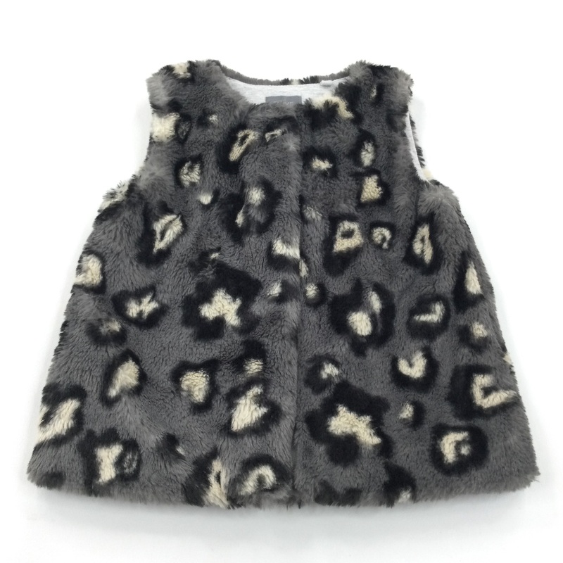 Animal Print Charcoal Grey Fluffy Fleece Gilet - Girls 2-3 Years