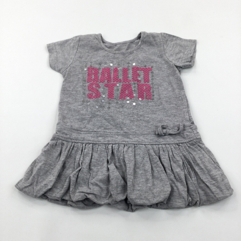 'Ballet Star' Sequins Grey Jersey Dress with Bubble Hem - Girls 12-18 Months