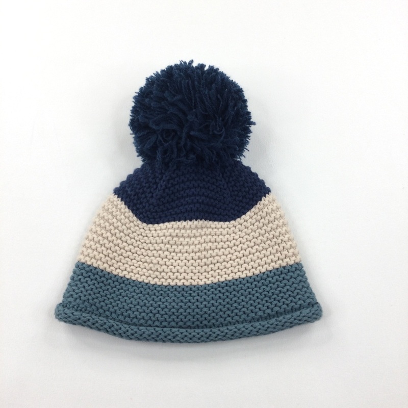 Blue, Teal & Cream Knitted Bobble Hat - Boys 6-9 Months