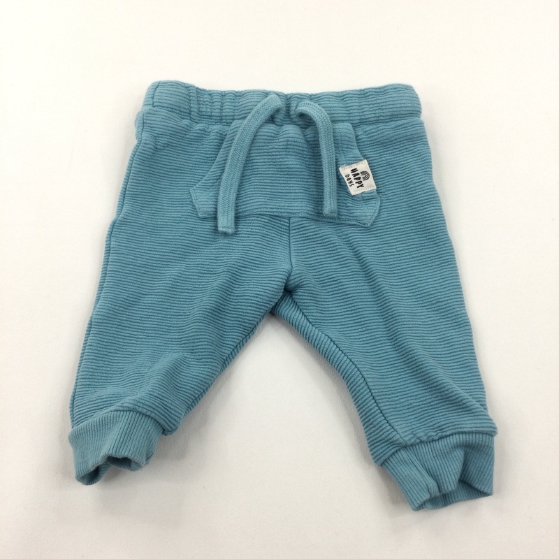 'Happy Days' Blue Lightweight Ribbed Tracksuit Bottoms - Boys 3-6 Months