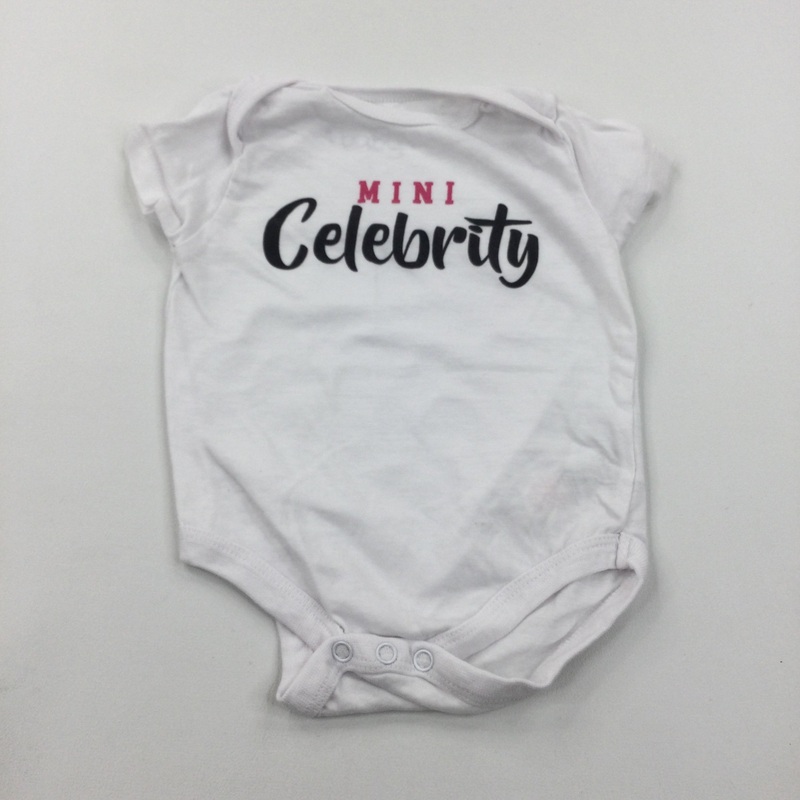'Mini Celebrity' White Short Sleeve Bodysuit - Boys/Girls 3-6 Months