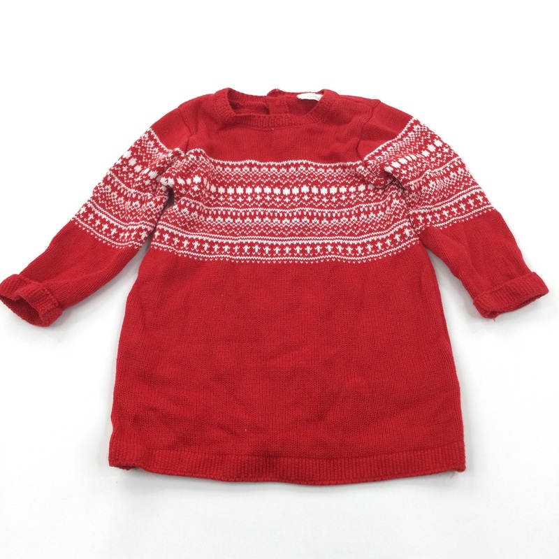 Red & White Pattern Knitted Dress - Girls 6-9 Months