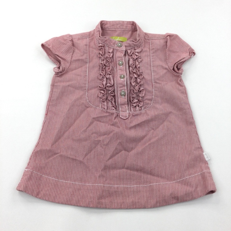 Red & White Striped Cotton Dress with Frill Detail - Girls 6 Months