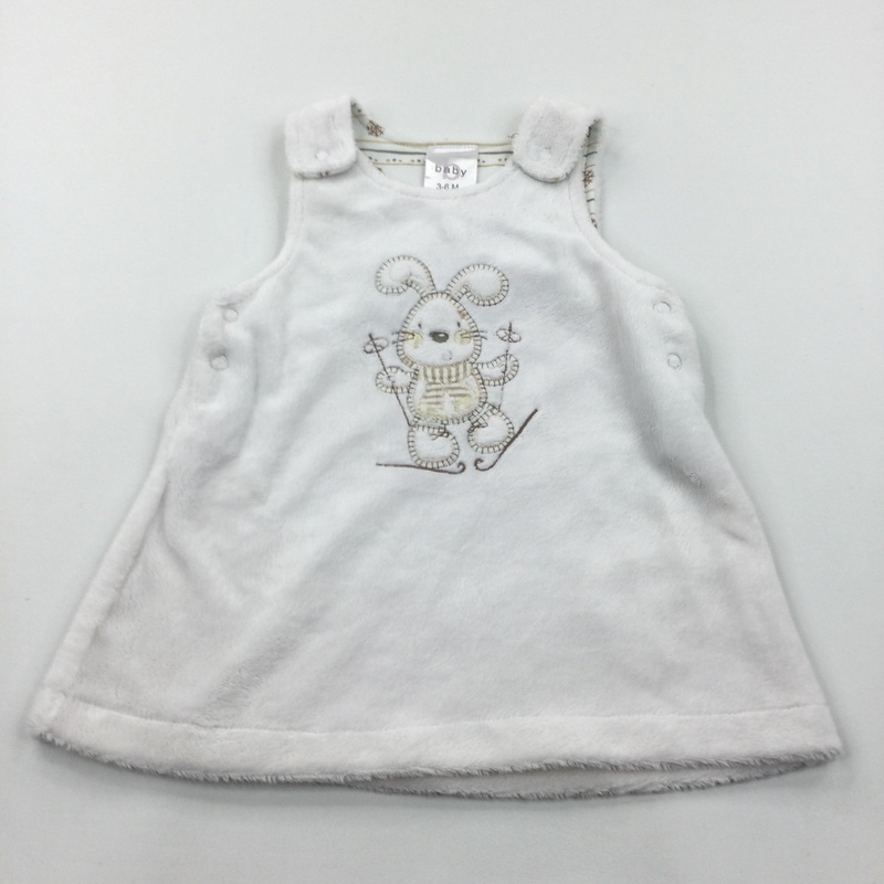 Skiing Rabbit White Fluffy Fleece Dress - Girls 3-6 Months