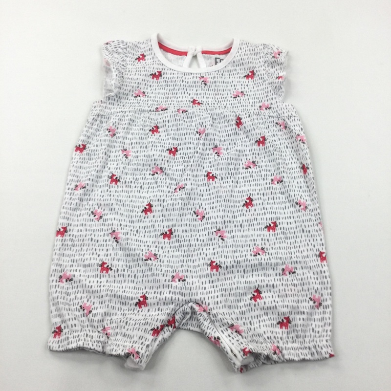 Unicorns Pink, Grey & White Jersey Romper - Girls 6-9 Months