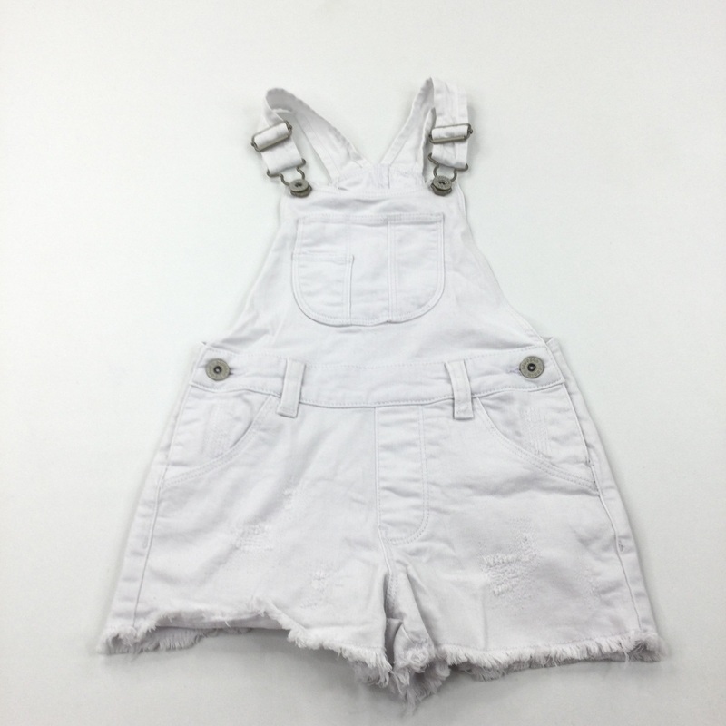 White Chino Short Denim Dungarees - Girls 6 Years