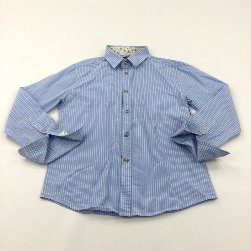 Blue & White Striped Cotton Shirt (needs Cufflinks) - Boys 9-10 Years