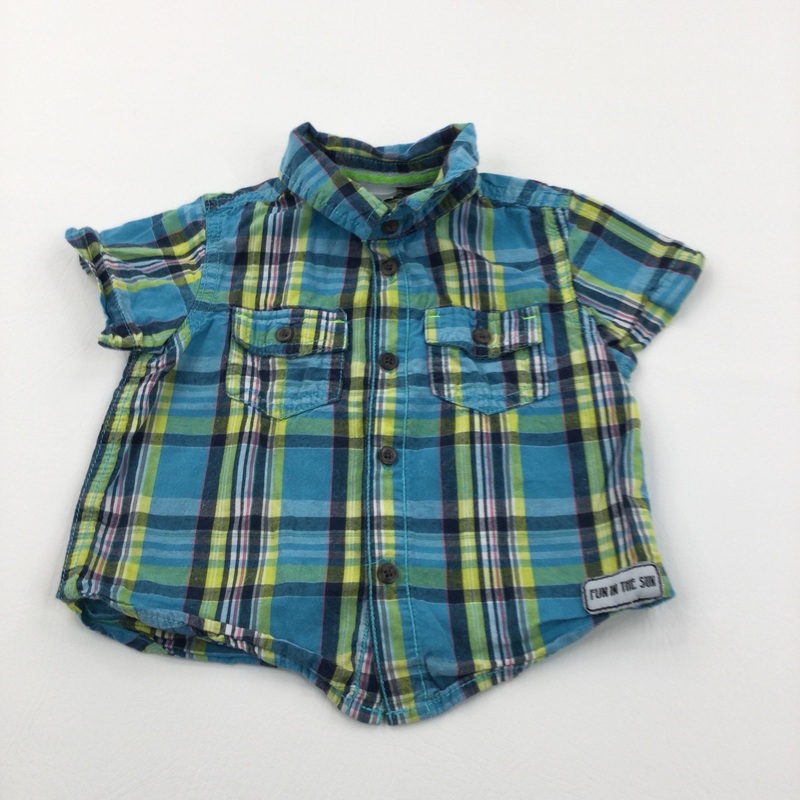 Blue, Yellow & Navy Checked Cotton Shirt - Boys 9-12 Months