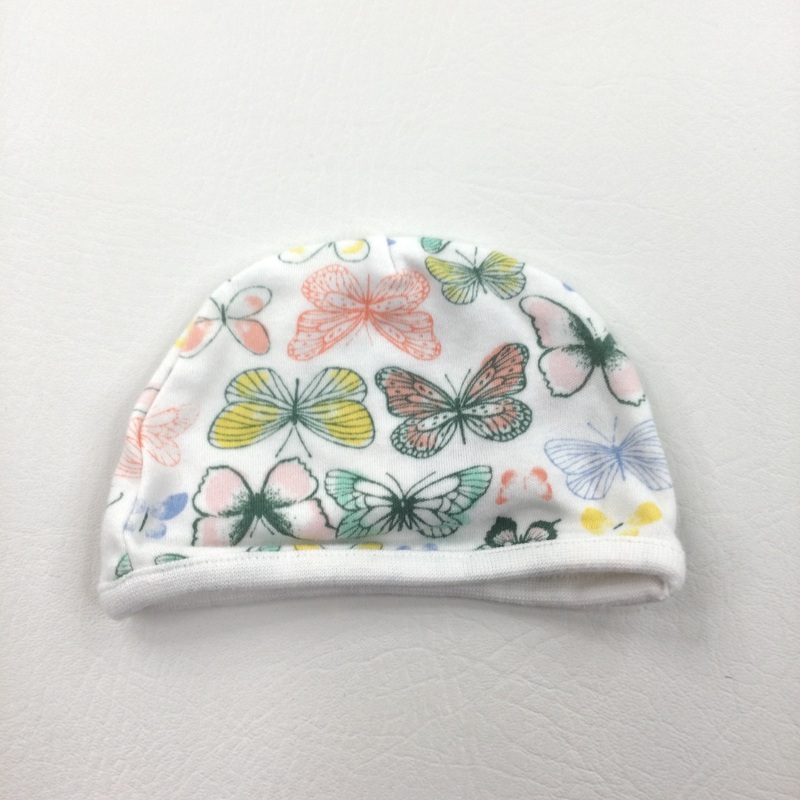 Butterflies Colourful White Jersey Hat - Girls Newborn