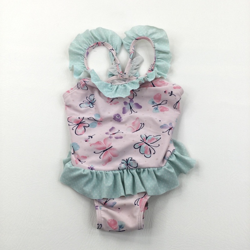Butterflies Pink & Light Blue Swimming Costume - Girls 9-12 Months