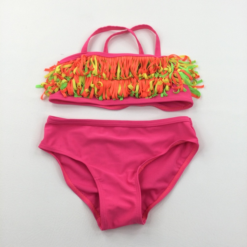 Colourful Tassles Neon Pink Bikini - Girls 8 Years