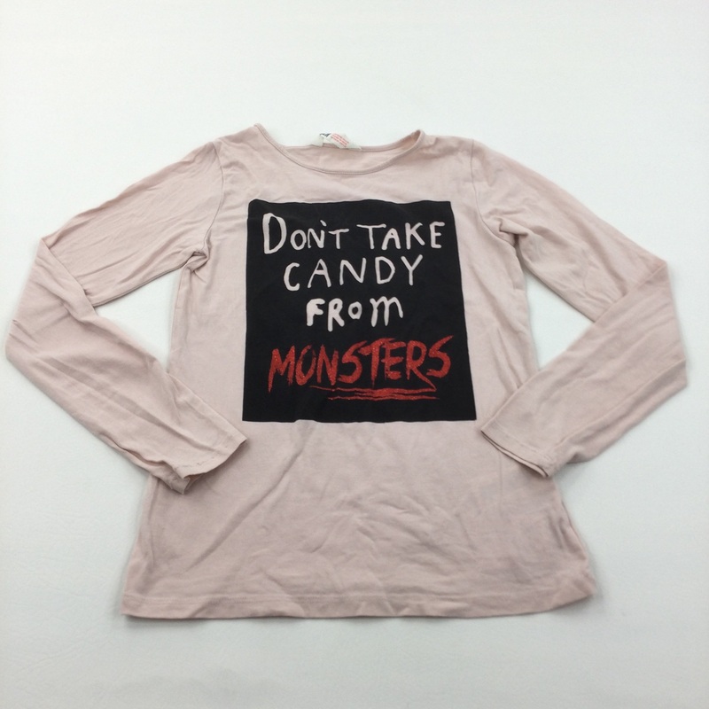 'Dont Take Candy From Monsters' Glittery Pink Long Sleeve Top - Girls 8-10 Years