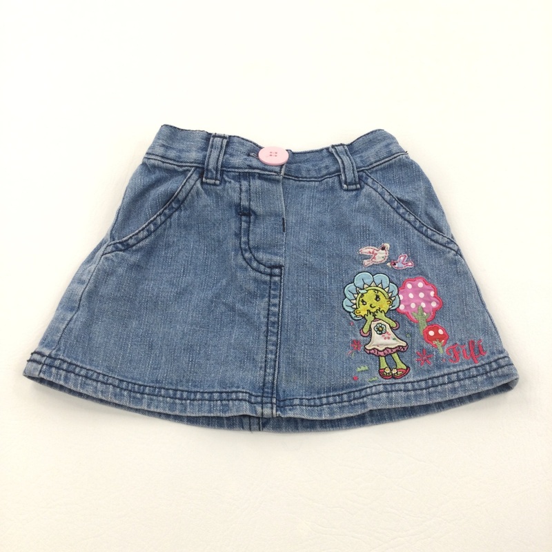 'Fifi' Appliqued Light Blue Denim Skirt - Girls 9-12 Months