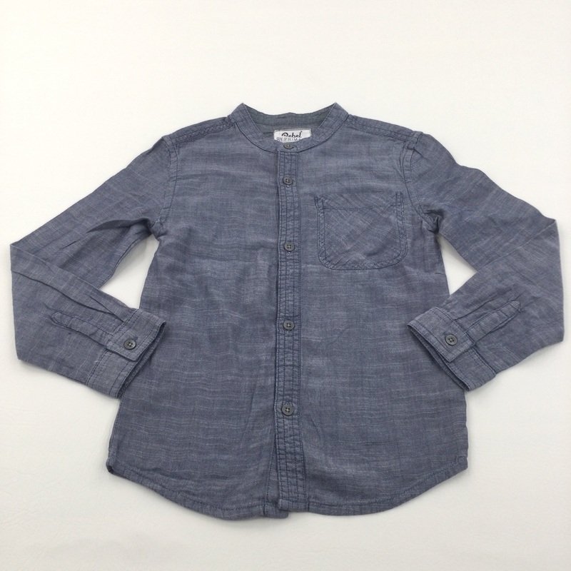 Mottled Blue Cotton Collarless Shirt - Boys 7-8 Years