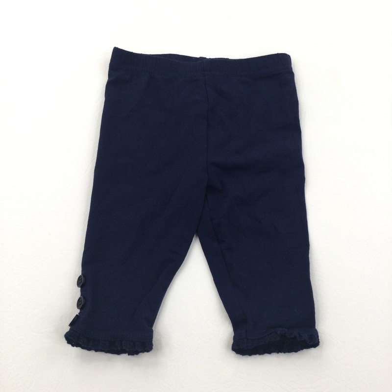 Navy Leggings with Lacey Hems - Girls 3-6 Months