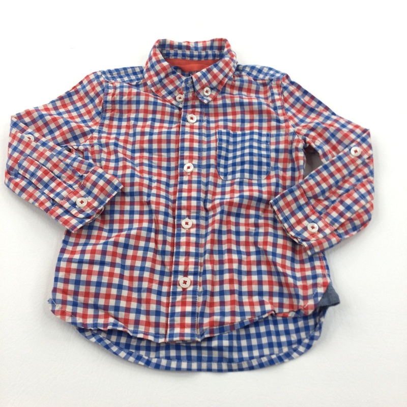 Red, Blue & White Checked Cotton Shirt - Boys 6-9 Months