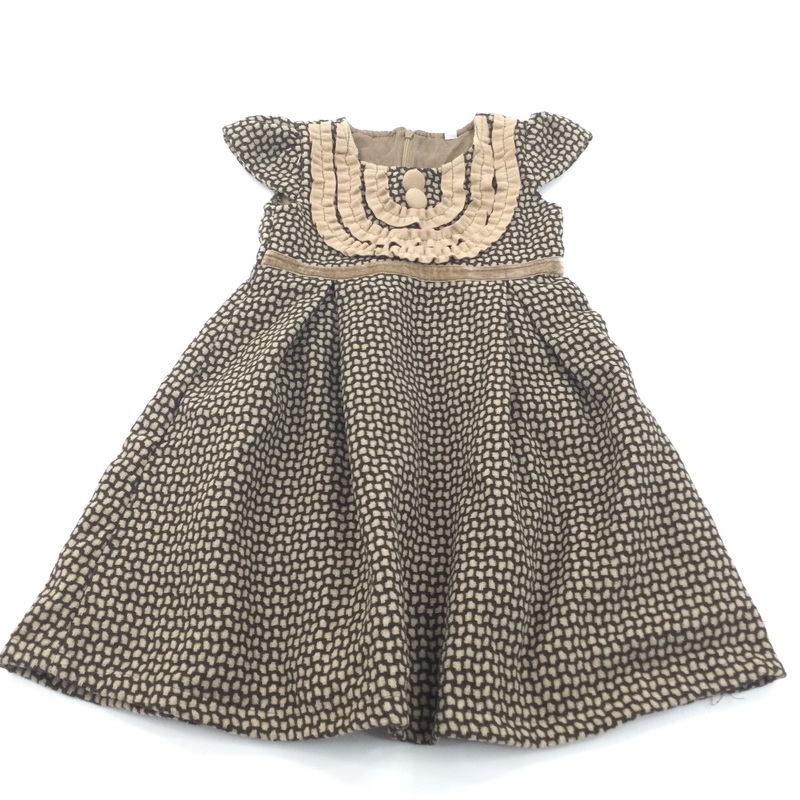 Retro Brown & Beige Patterned Warm Polyester Dress - Girls 6 Years