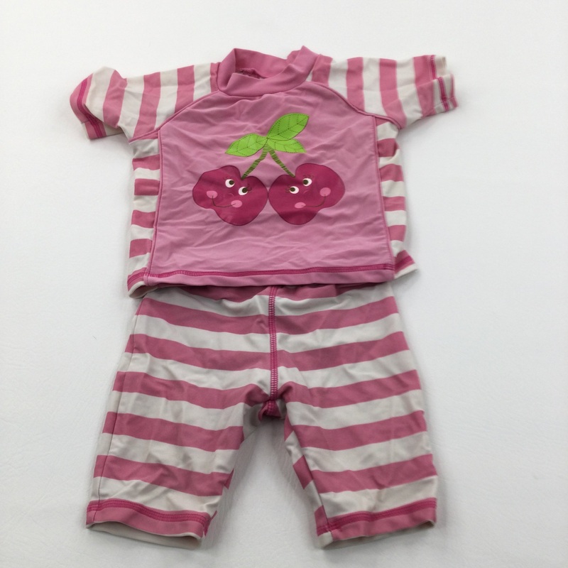 Apples Pink & White Two Piece Beach/Sun Suit - Girls 6-9 Months