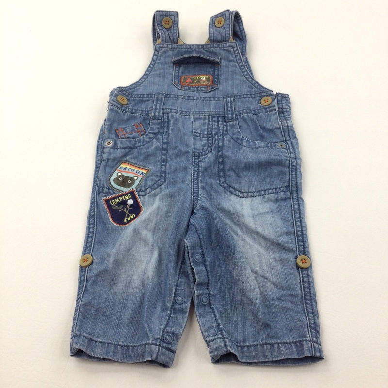 Badges Light Blue Denim Dungarees - Boys 3-6 Months