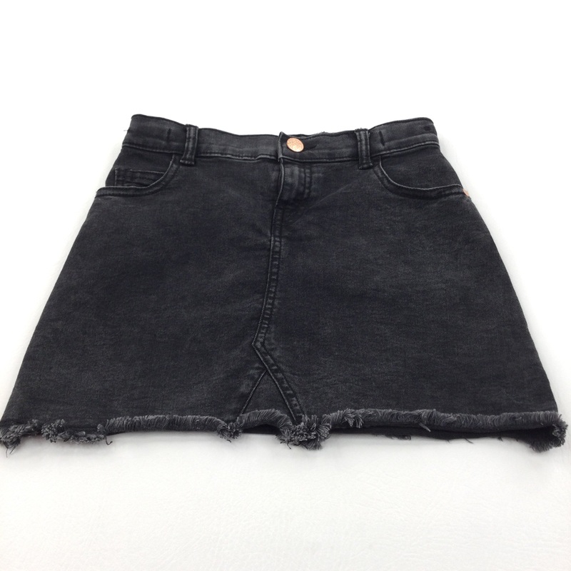 Black Denim Skirt with Adjustable Waistband - Girls 7-8 Years
