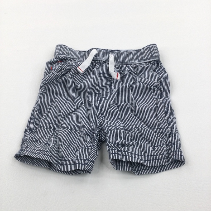 Blue & White Striped Lightweight Cotton Shorts - Boys/Girls 0-3 Months
